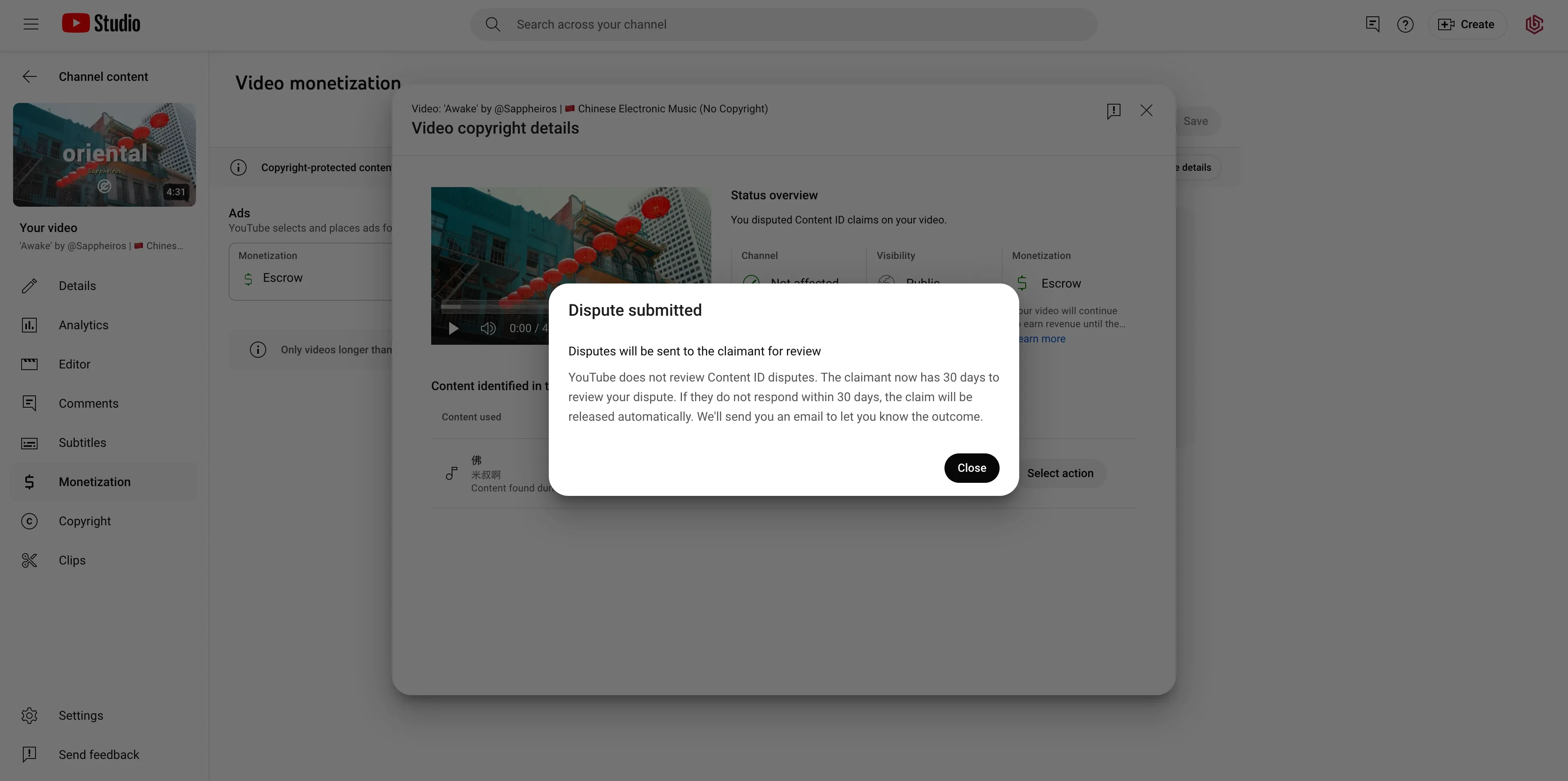 Dispute submitted